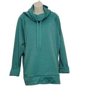 Champion Duofold Teal Blue Green Sweater Pullover Hooded Turtleneck Women's XL